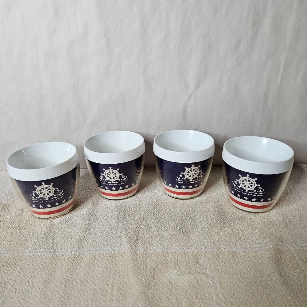Thermo-Serv 70's Nautical Red White Blue Insulated Small Tumblers Set of 4